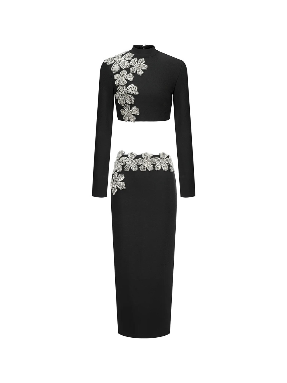 NWT Bella Barnett Embellished Black Midi Skirt  Set - Luxe Floral Detail